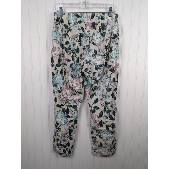 J Jill Women's Linen Stretch Floral Pants Cropped Size S Zip Flat Front Elastic - Picture 2 of 5